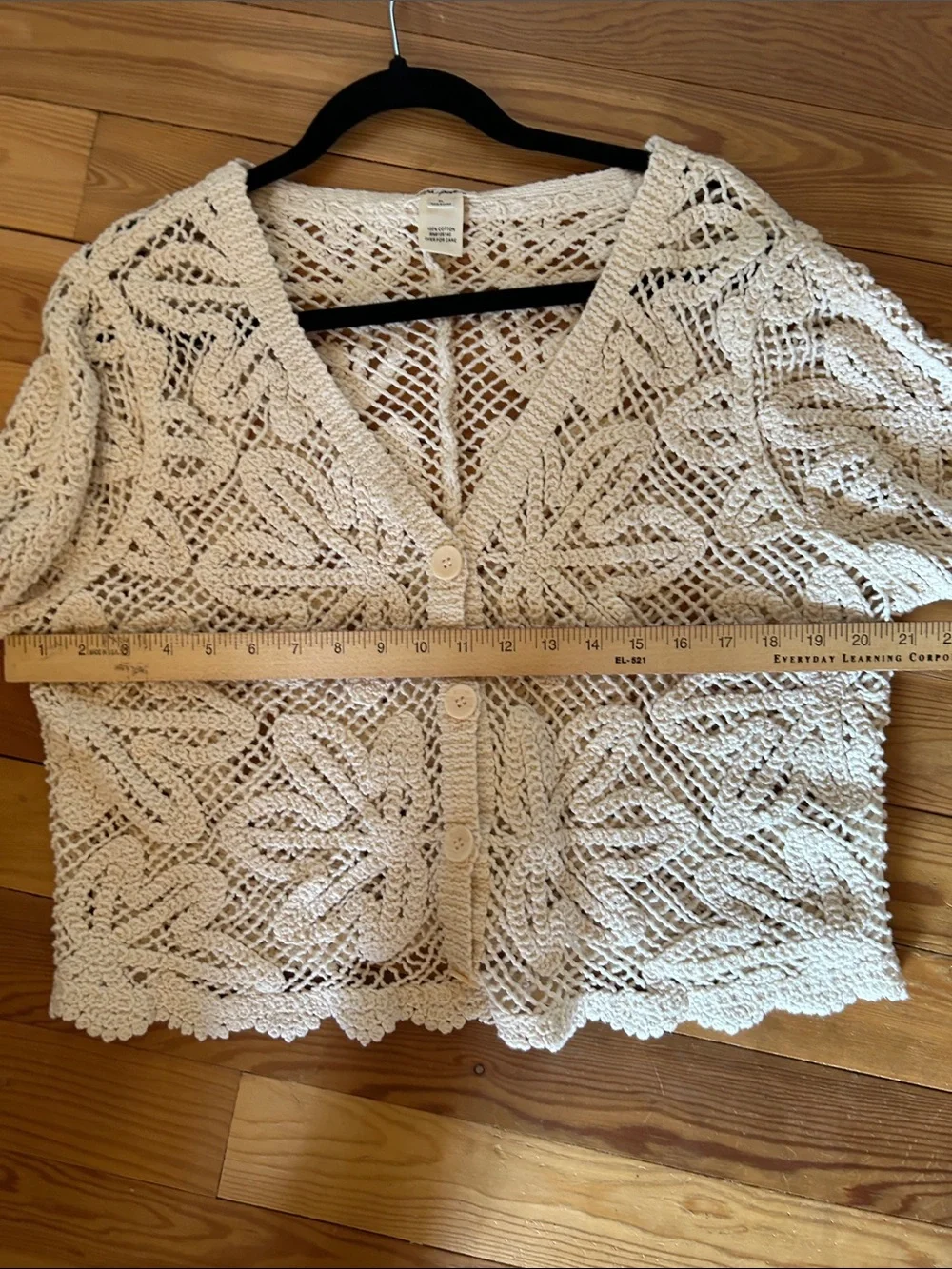Ultra Pink Crochet V-Neck Button-Front Cardigan - Cream - Picture 7 of 10